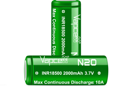 Vapcell N20 18500 2000mAh 10A 18500 Battery (Flat or Button Top) Bulk