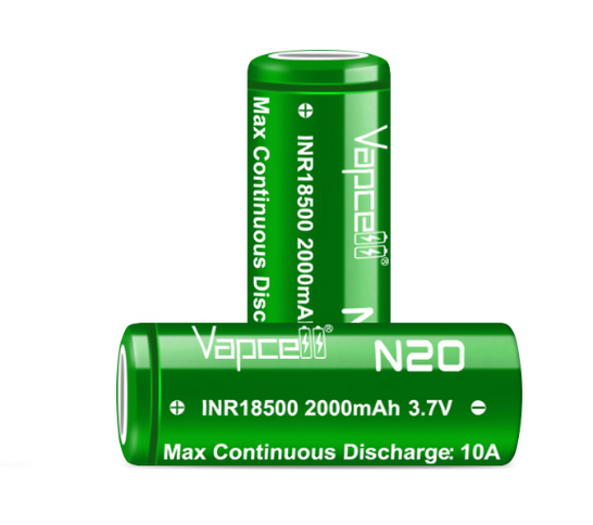 Vapcell N20 18500 2000mAh 10A 18500 Battery (Flat or Button Top) Bulk