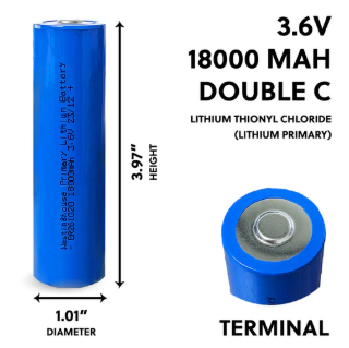 terminal ER261020 3.6V Lithium Battery (Double C) – 18,000mAh LiSOCl₂ Primary Cell-single-side